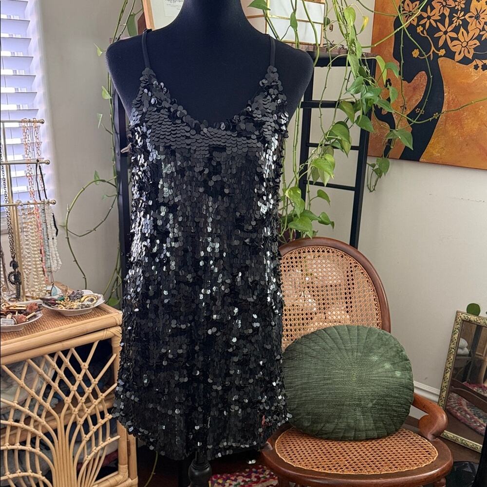 NWT Walter Baker Dolla Black Sequin Sparkling Glam Disco Racerback Mini Dress